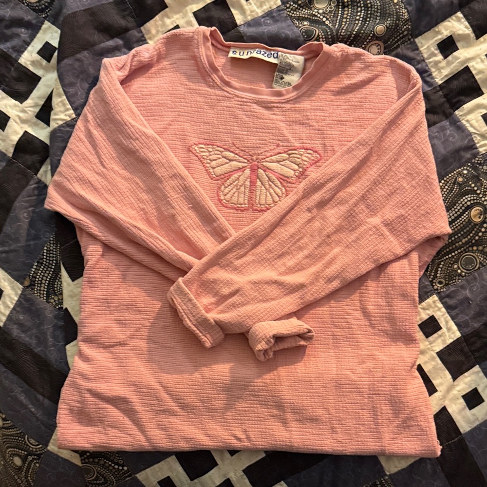 Pink Long-Sleeve Butterfly Tee